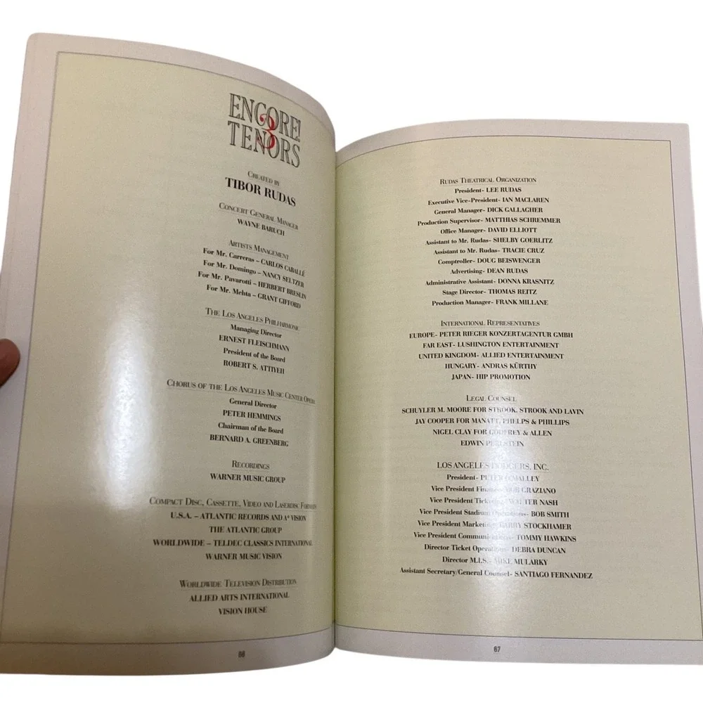 Encore The 3 Tenors 1994 Concert Program Dodger Stadium Pavarotti Domingo Vtg.